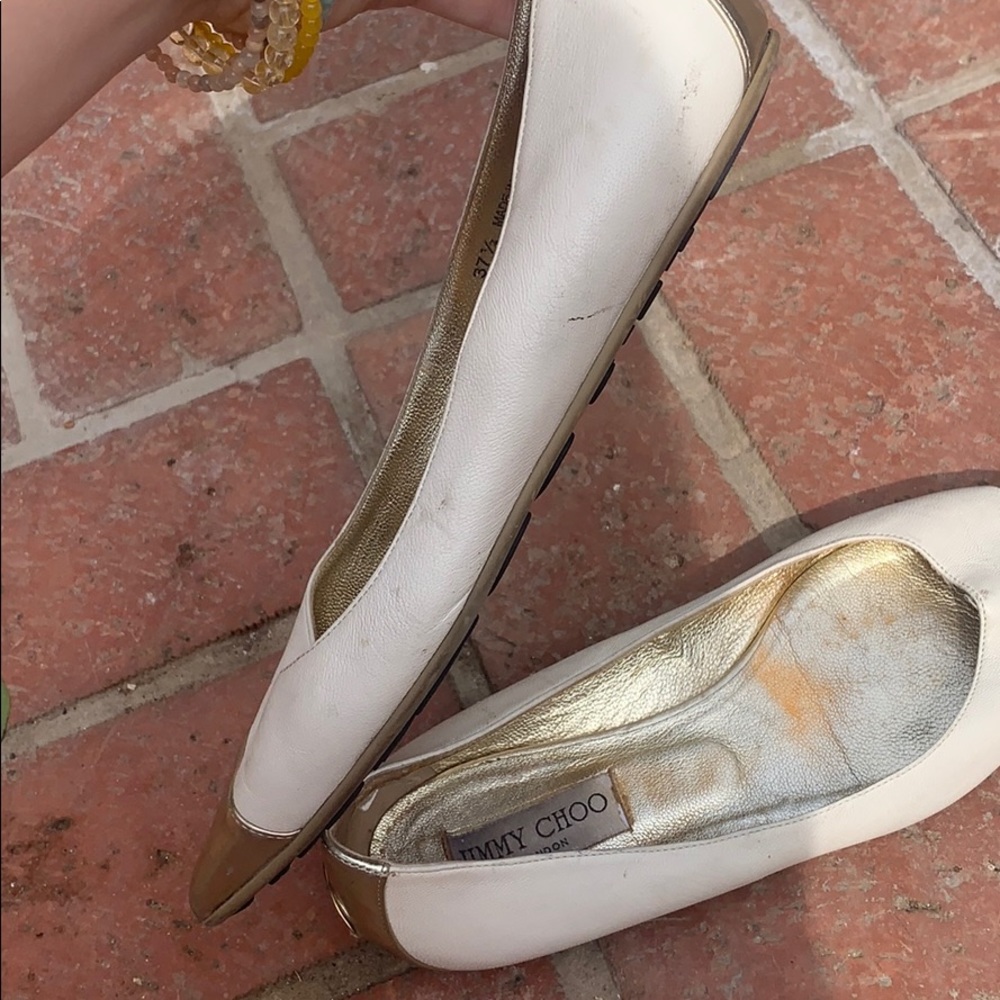Jimmy Choo beige and gold pointed toe flats - Picture 7 of 8